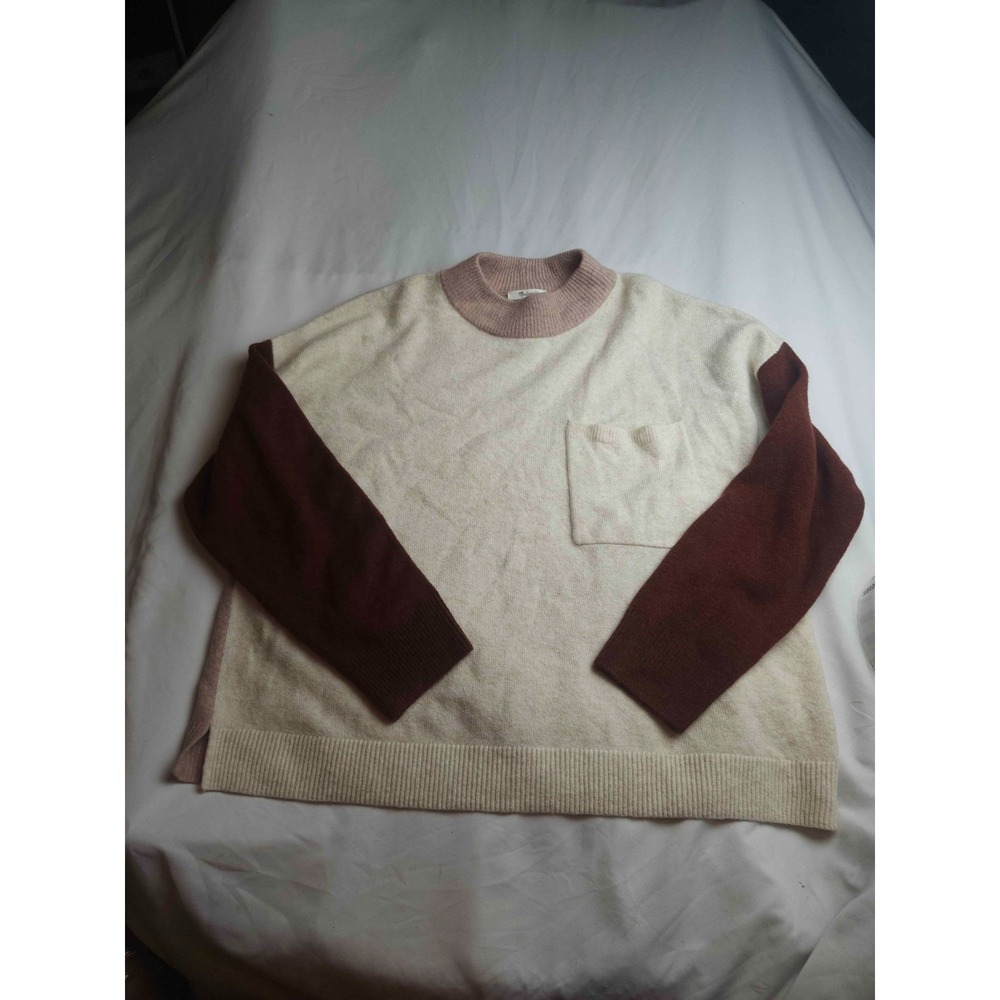 Madewell Redmond Sweater Womens Size 2XL White Colorblock Knit Mock Neck Pocket